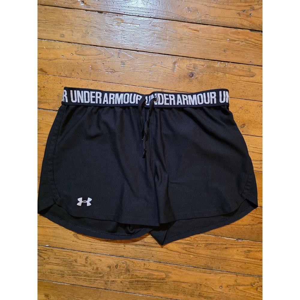 Under Armour Play Up Womens Athletic Shorts Black Logo Waistband Running Size M